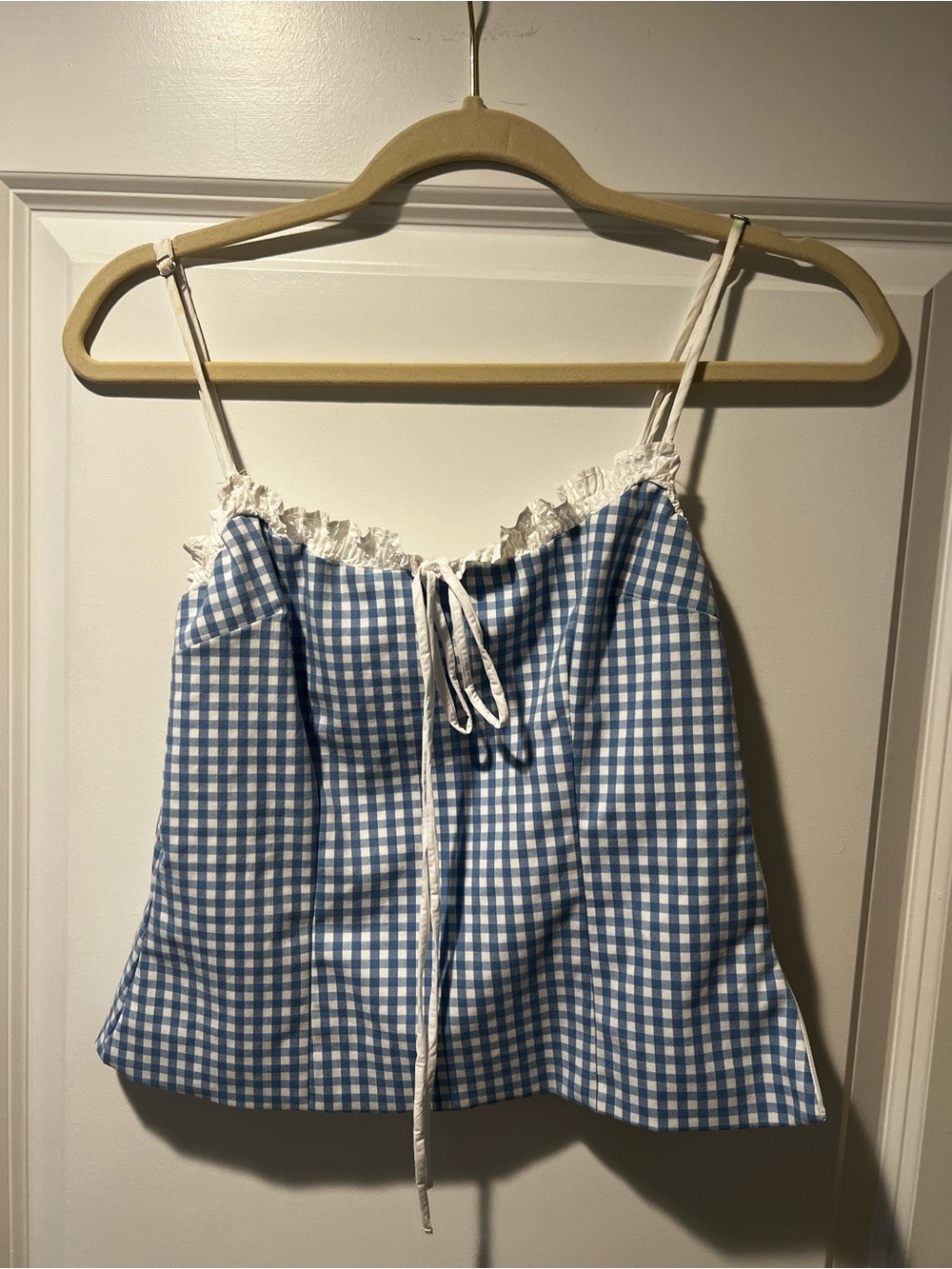 Zara Blue and White Gingham Tie-Front Cami